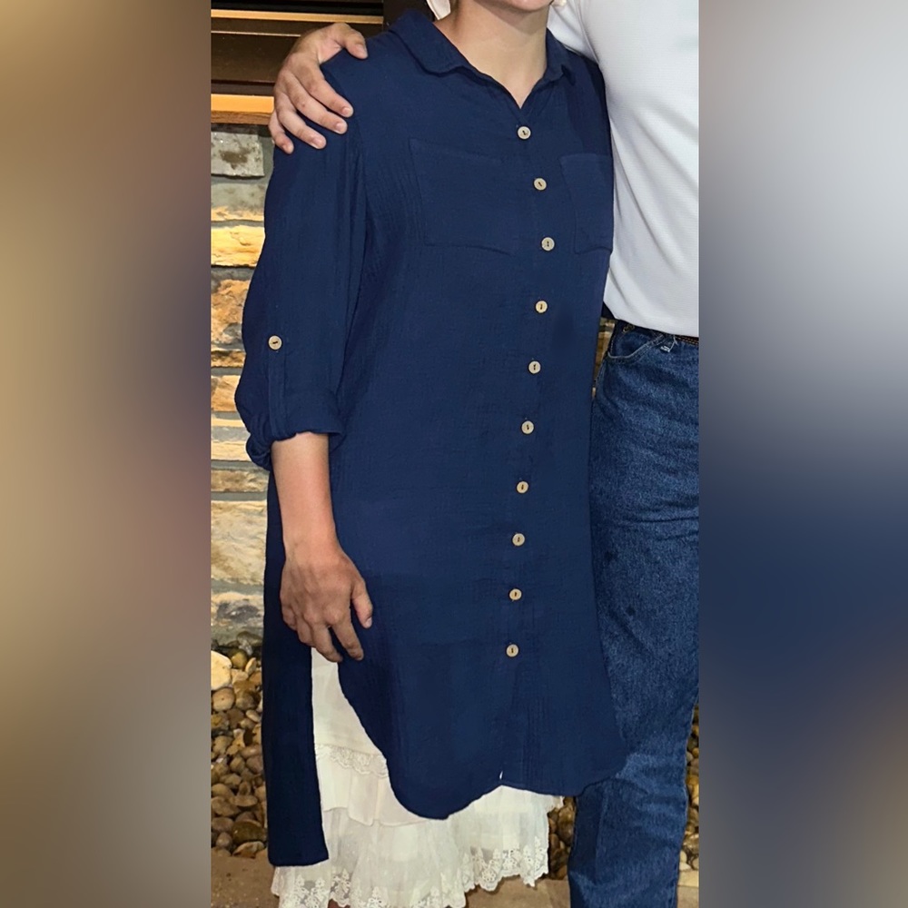Navy blue button up dress